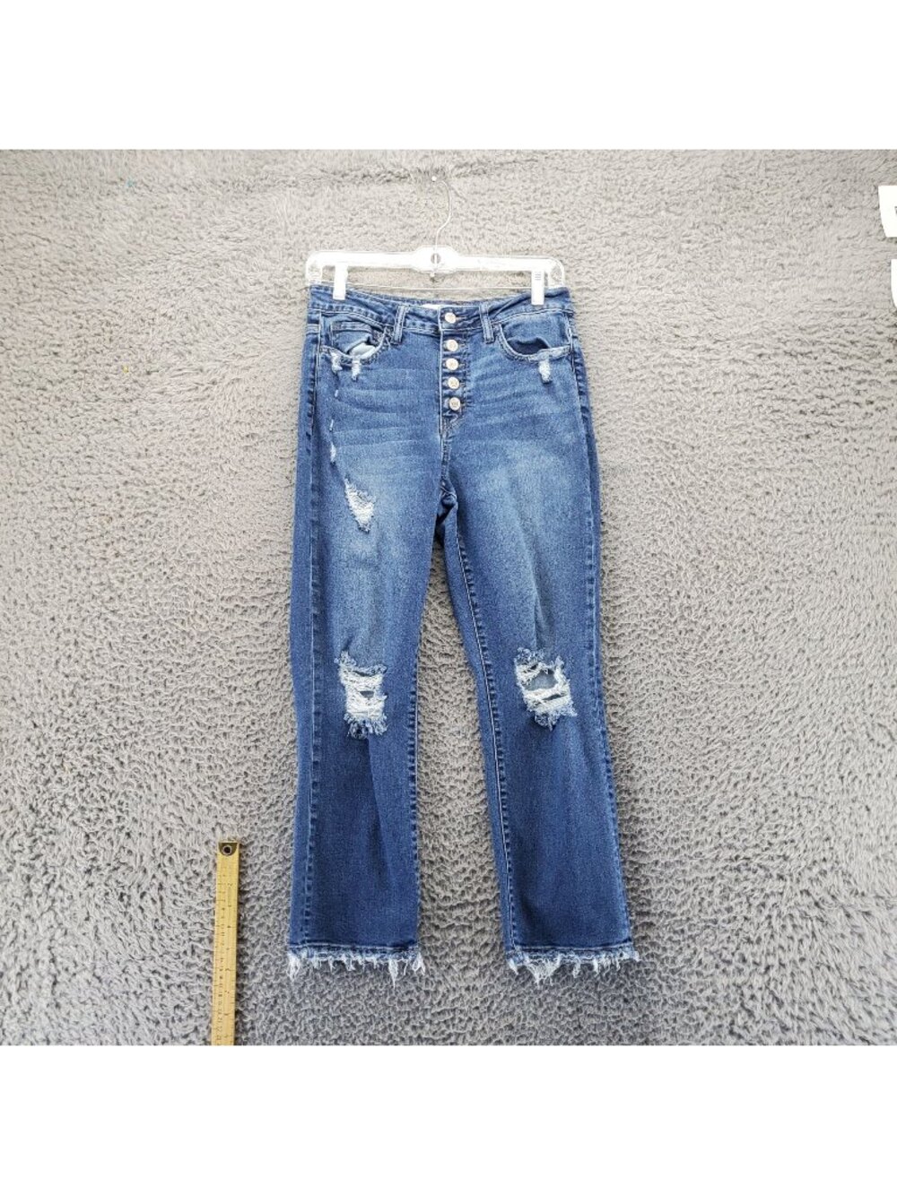 Flying Monkey Jeans Womens 27 Blue Distressed Button Fly Denim Cropped *Read*